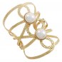 Swirl Wide Cuff Pearl Bracelet Bangle Adjustable Cream Fashion Jewelry 3.75"