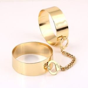 Gold Double Handcuff Bracelets Dangle Chain Link Bangles Trendy Fashion Jewelry
