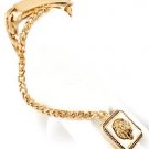 Gold Leo Lion Head ID Plate Bracelet Attached Ring Trendy Fashion Jewelry Judah