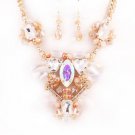 Peachy Mauve Glass Bead Necklace Earrings Set Pendant Statement Fashion Jewelry