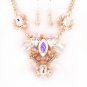 Peachy Mauve Glass Bead Necklace Earrings Set Pendant Statement Fashion Jewelry