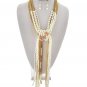 Gold Chain Wrap Peach Stone and Faux Pearl Necklace Earrings Set Fashion Jewelry