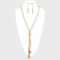 Gold Plated Rope Chain Crystal Stone Faux Pearl Tassel Necklace Earrings Set
