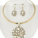 Tima Burnished Gold Plated Metal Pearl Necklace Earrings Set Statement Jewelry