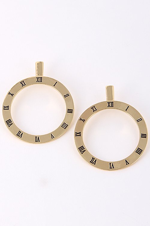 New Large Clock Earrings Gold Roman Numeral Statement Hoop Style 3.4 inches