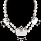 White Pearl Necklace with Clear Decorative Crystal Bib Statement Lightweight