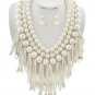 Statement Multi Row Cream Pearl Necklace Earrings Set Dangle Drop Pendant