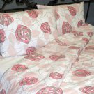 Bedding set / White and Pink Floral /King size(240x220 cm) / Cotton 56%- Linen 44%