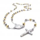 Stainless Steel 28" Rosary Necklace 8mm with Crucifix ~USA Seller~