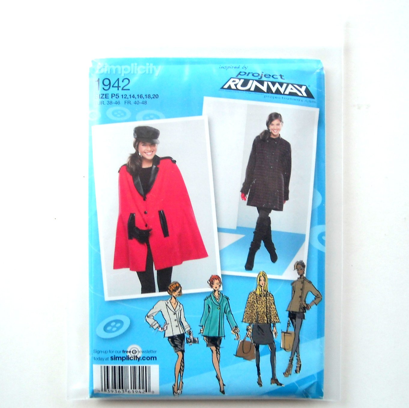 Womens Misses Coat Jacket Cape 12 - 20 Project Runway Simplicity Sewing Pattern 1942