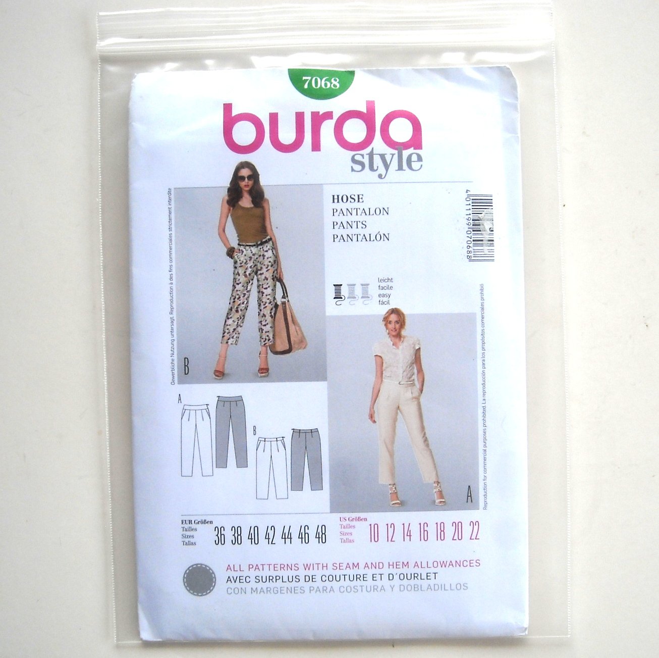 Misses Pants Burda Style Sewing Pattern 7068