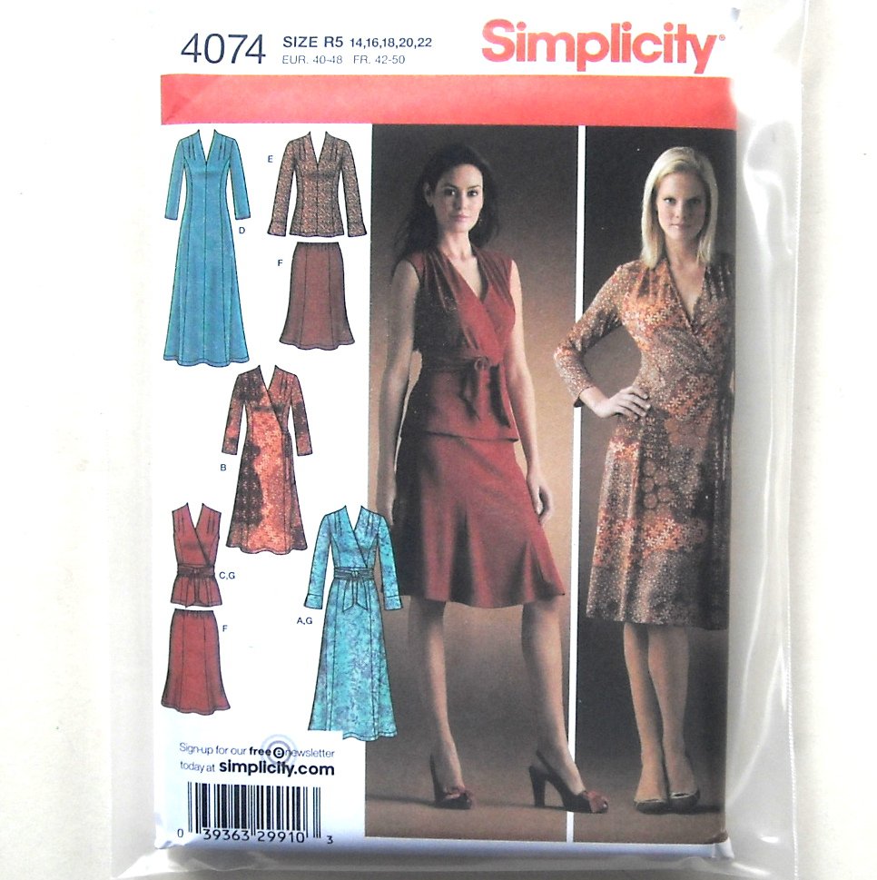 Knit Dress Top Pull on Skirt Sash Plus Size Simplicity Sewing Pattern 4074