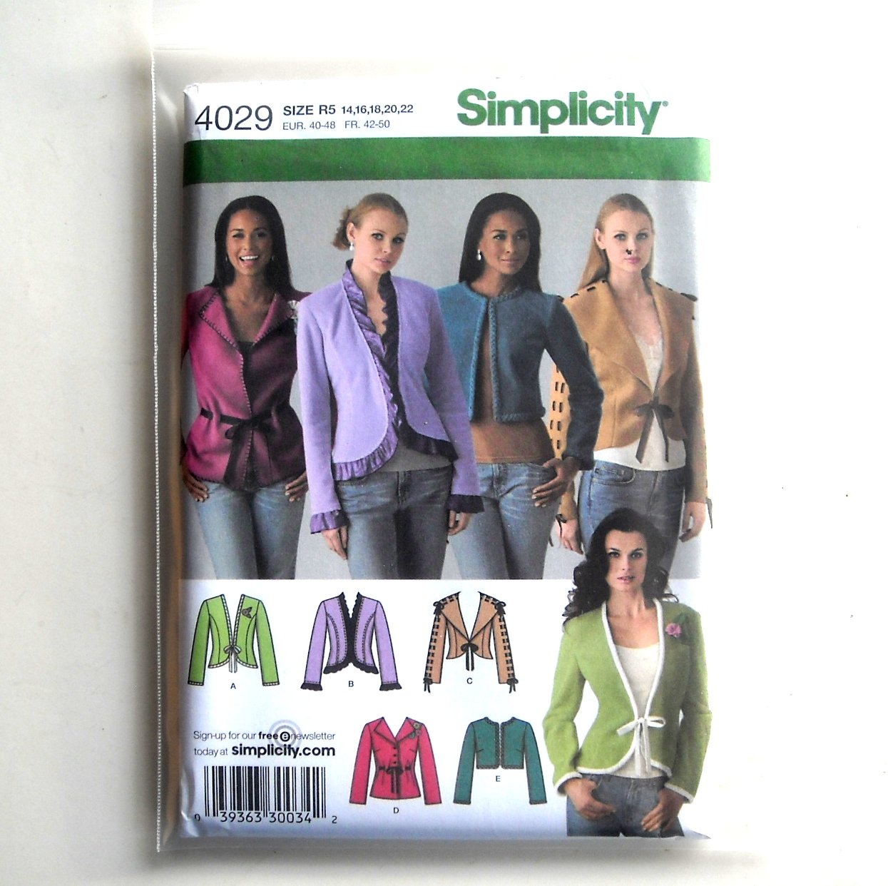 Misses Jackets Five Styles Simplicity Sewing Pattern 4029