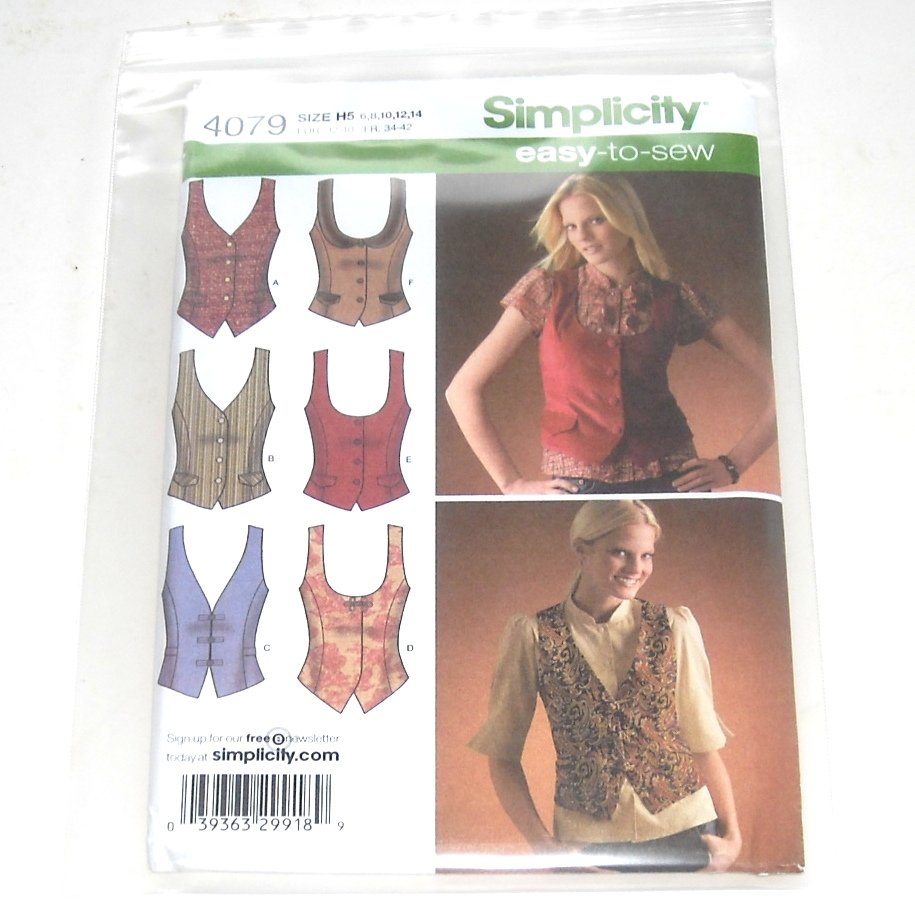 Misses Lined Vests Simplicity Sewing Pattern 4079 