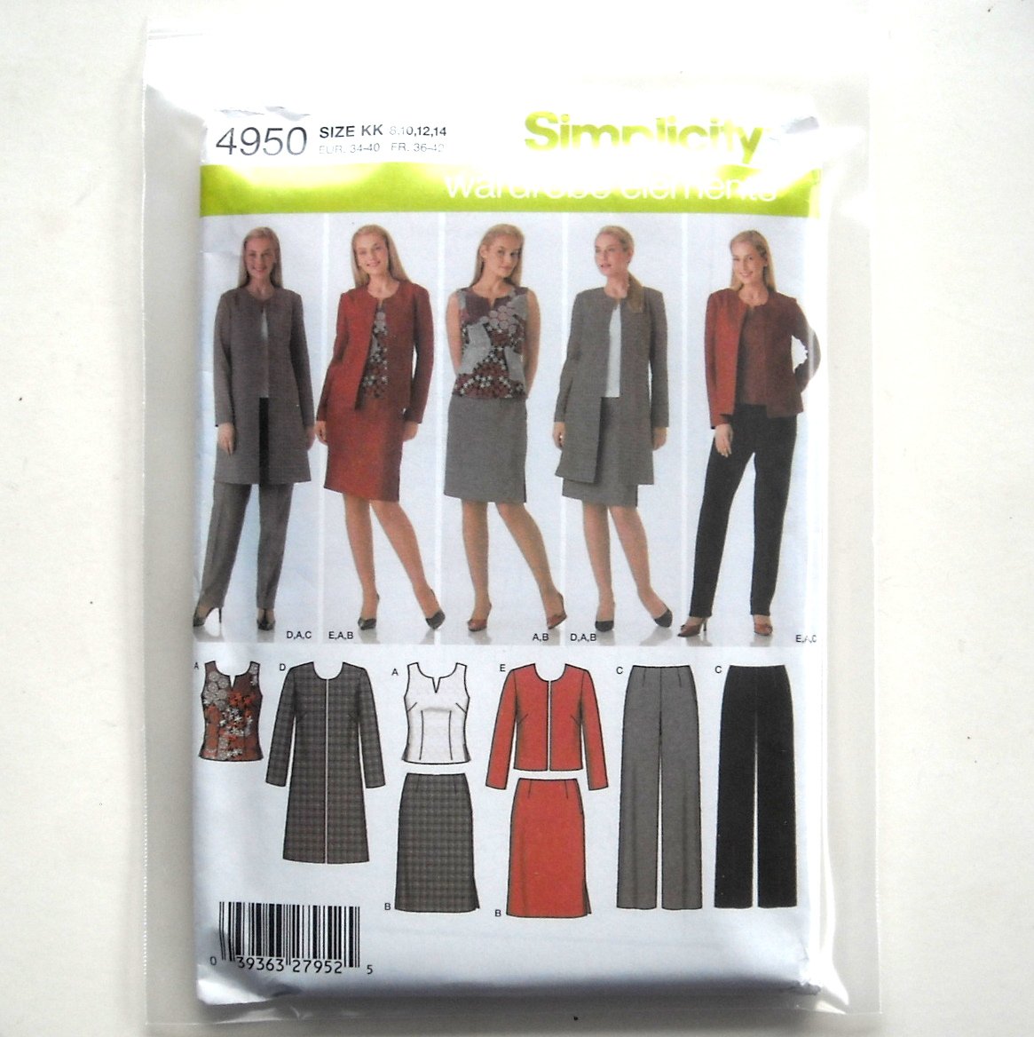 Misses Pants Skirt Top Coat Jacket 8 10 12 14 Simplicity Sewing Pattern 4950