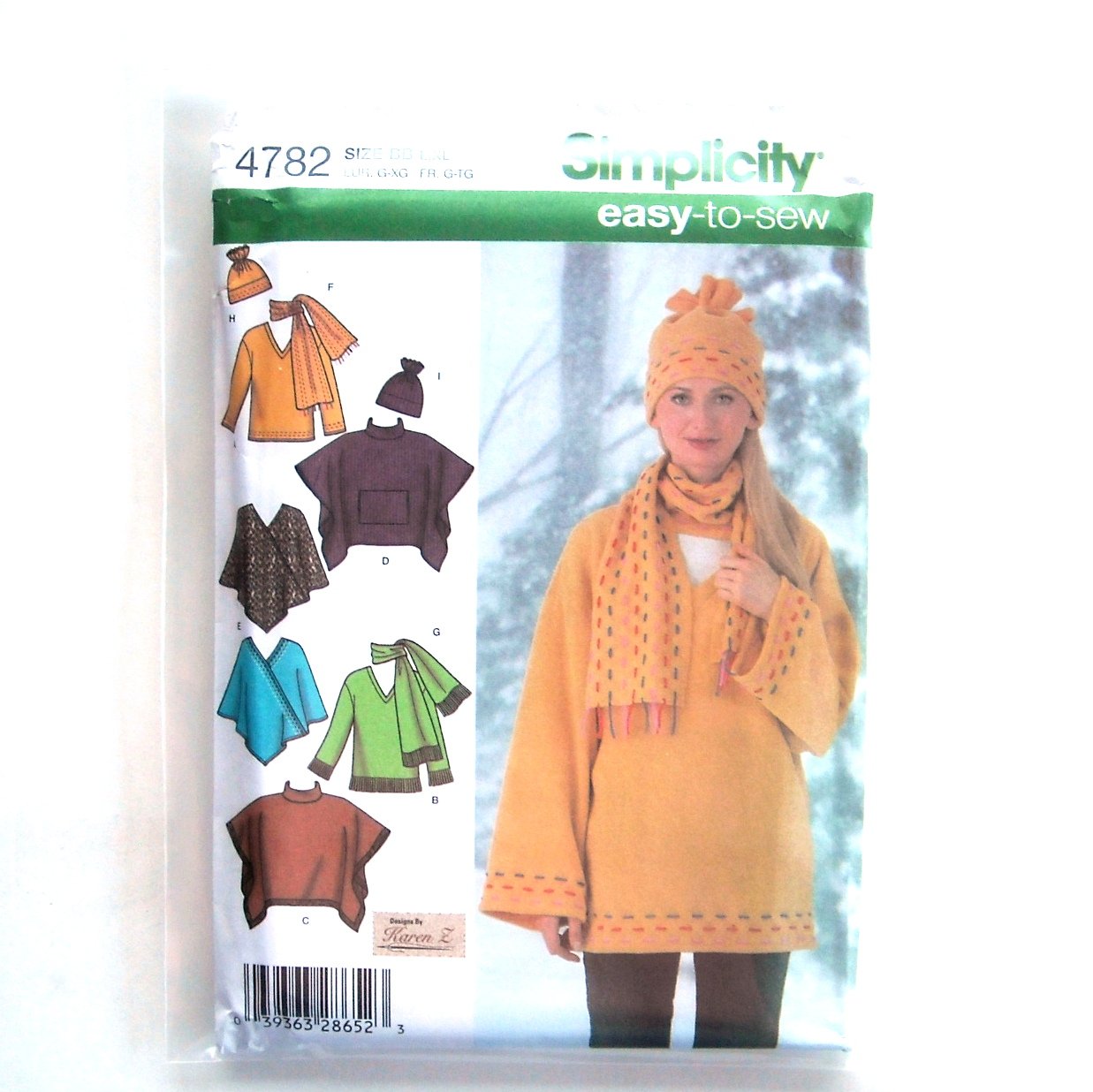 Loose Fitting Pullover Top Poncho Scarf Hat L XL Simplicity Sewing Pattern 4782