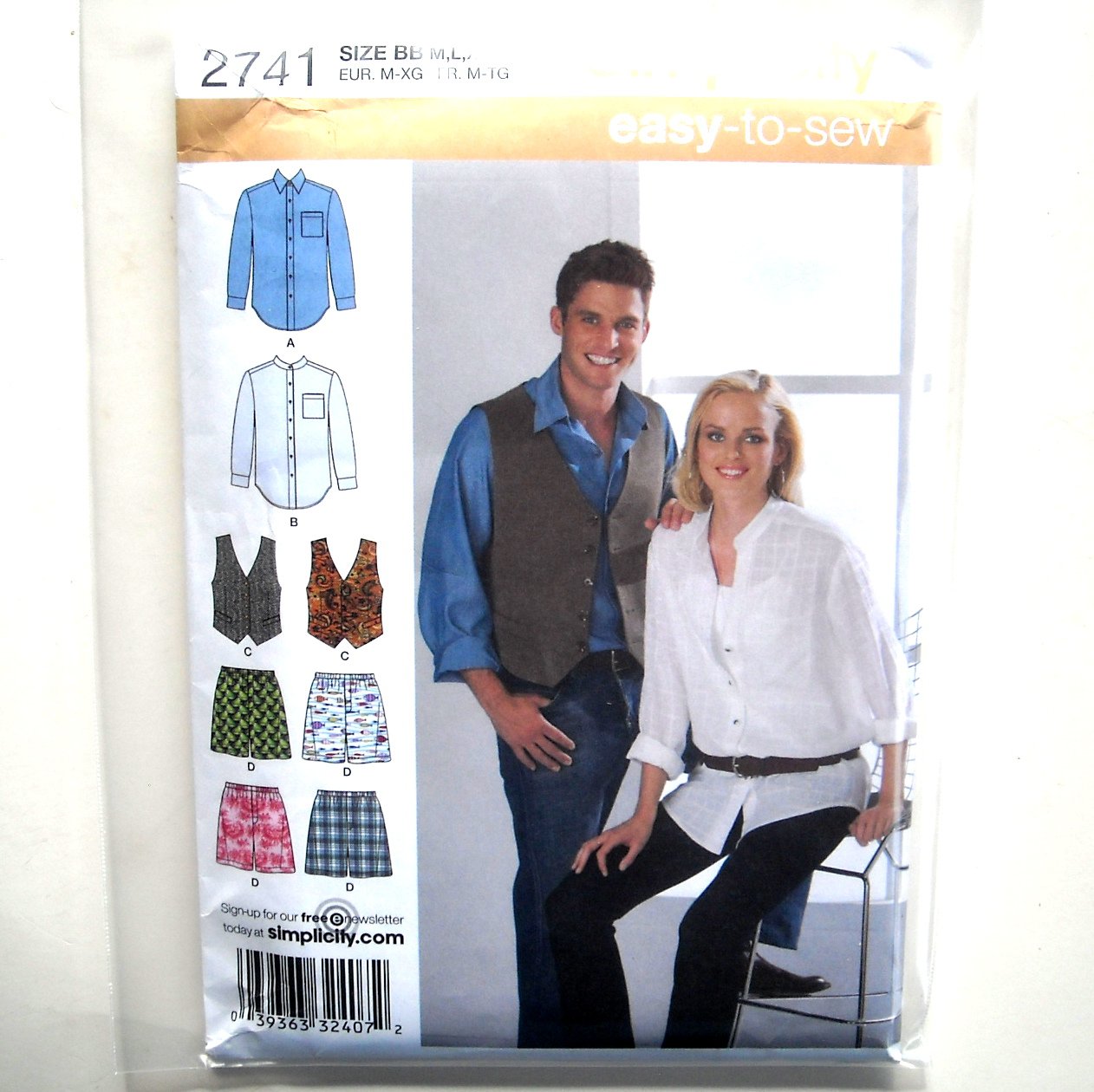 Men Misses Shirt Vest Boxer Shorts Size M L XL Easy Simplicity Sewing Pattern 2741