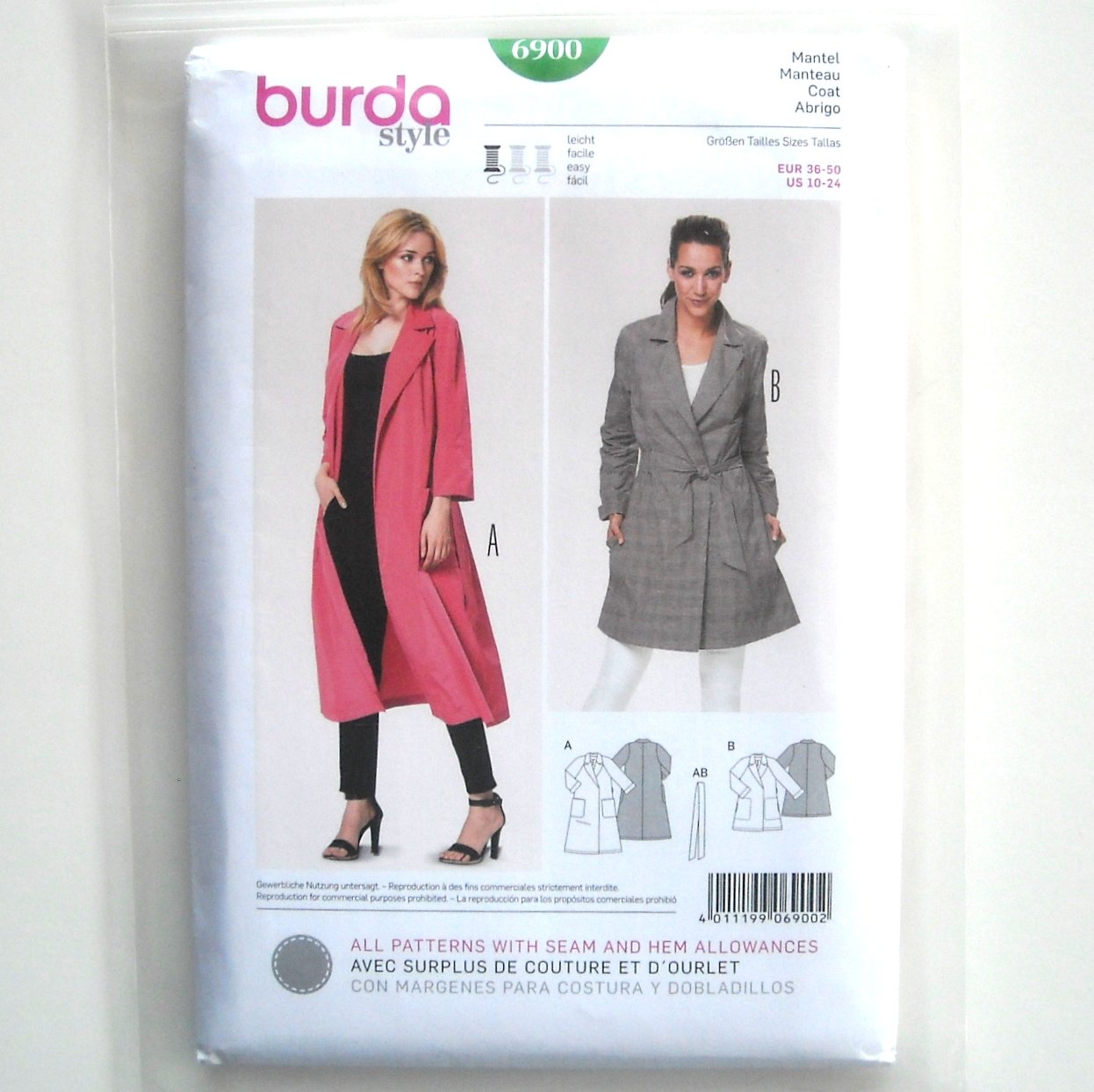 Misses Coats 10 - 24 Burda Style Sewing Pattern 6900