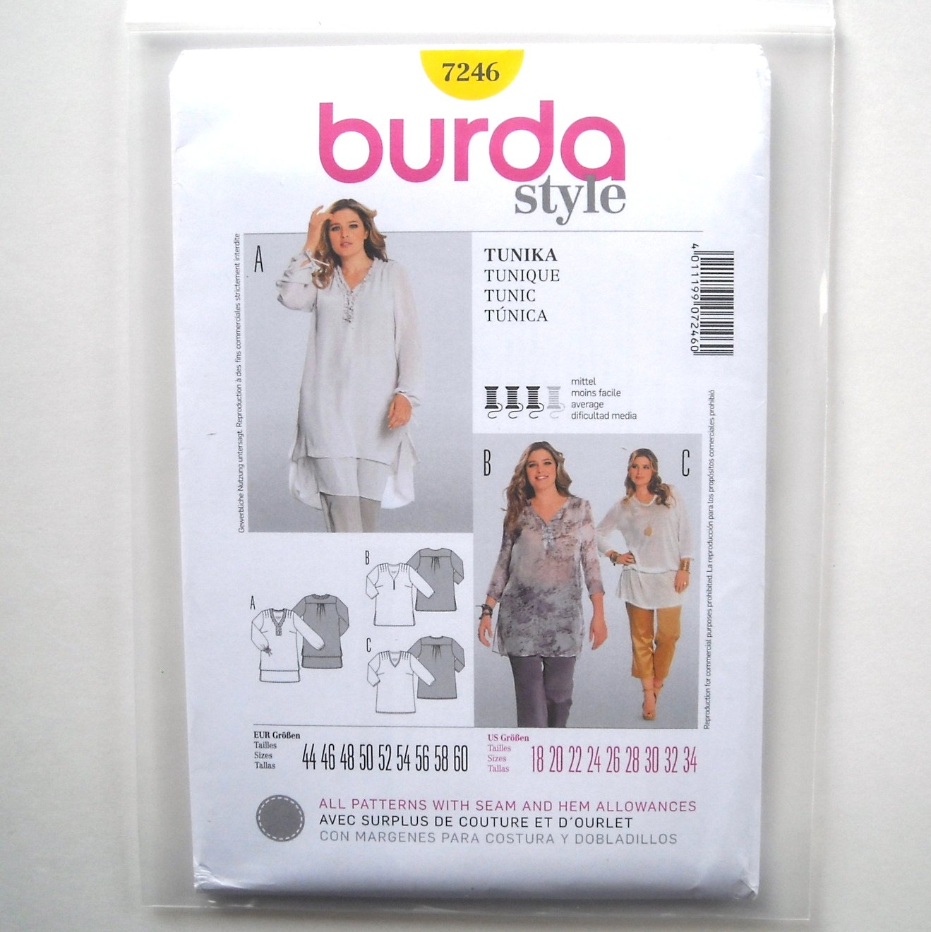 Misses Tunics 18 - 34 Burda Style Sewing Pattern 7246