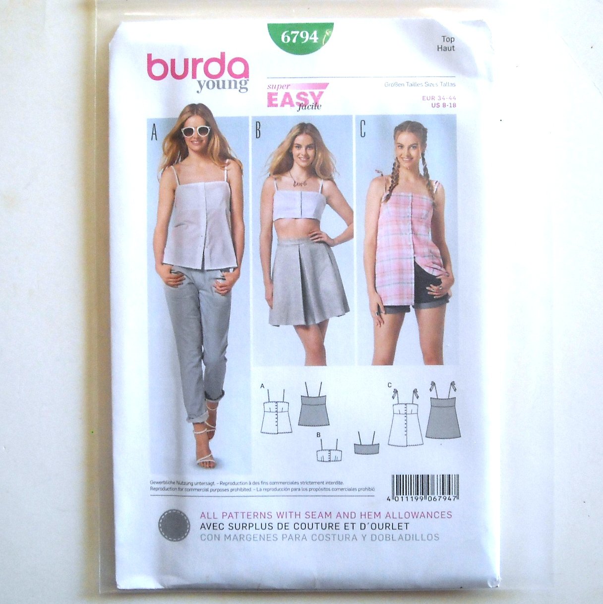 Misses Easy Tops 8 - 18 Burda Style Young Sewing Pattern 6794