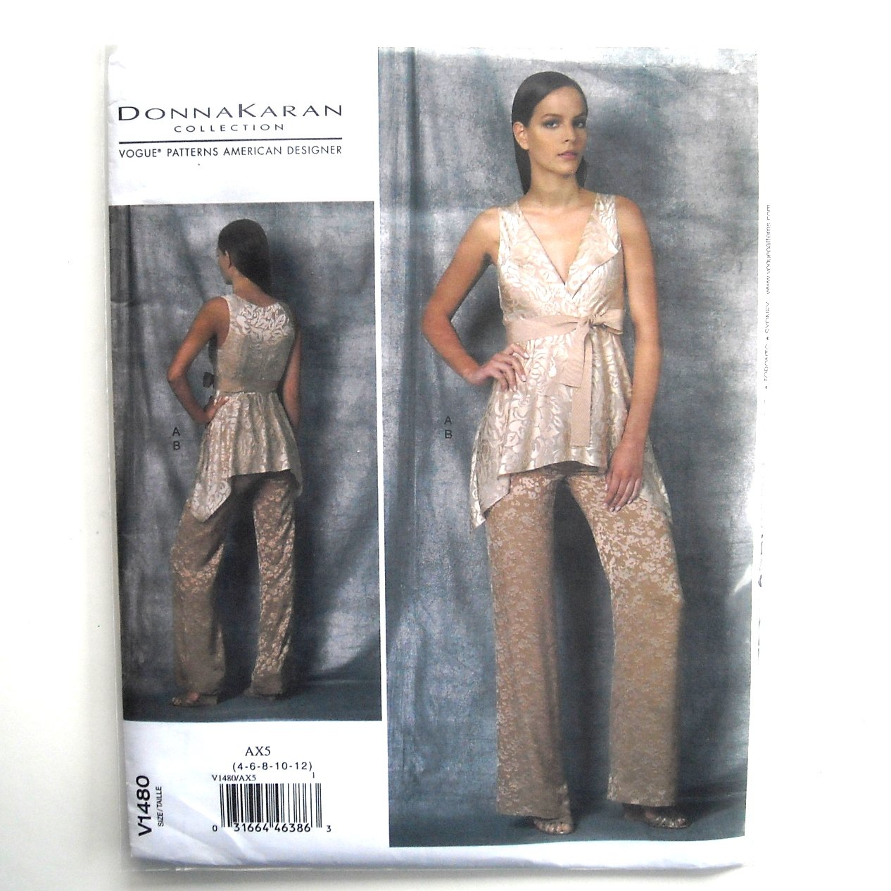 Misses Sleeveless Top Pants Donna Karan Vogue Designer Sewing Pattern V1480
