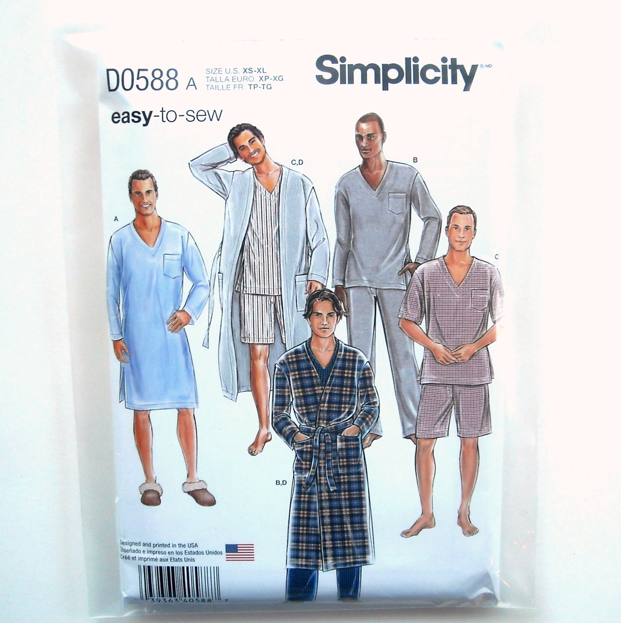 Mens Classic Pajamas & Robe XS S M L XL Easy Simplicity Sewing Pattern ...