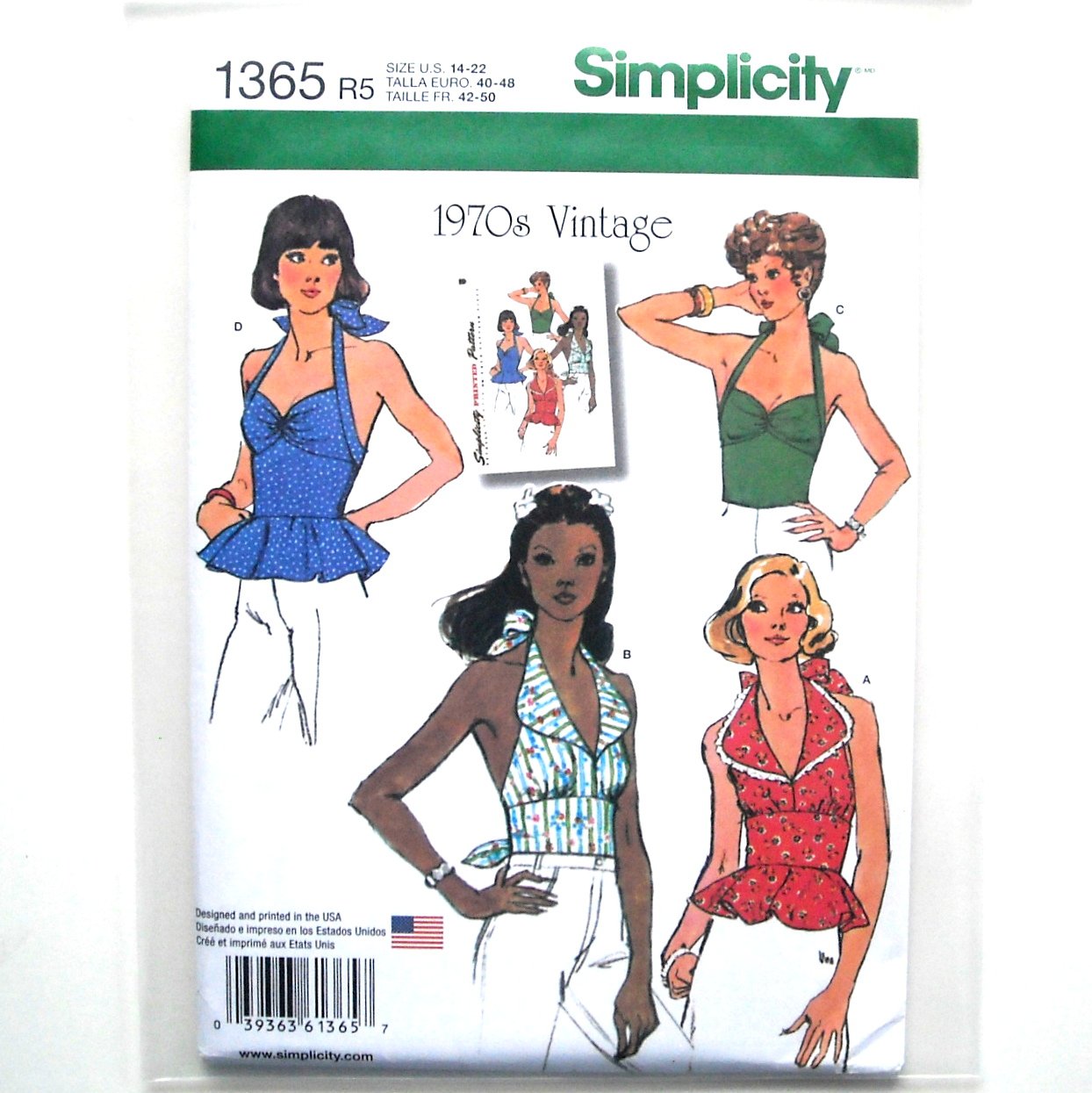 Misses Halter Tops 14 22 1970s Vintage Simplicity Sewing Pattern 1365 