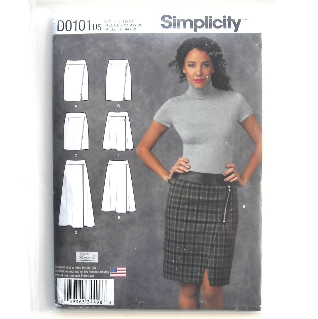 Womens Misses Mock Wrap Slim Skirt 16 - 24 Simplicity Sewing Pattern D0101