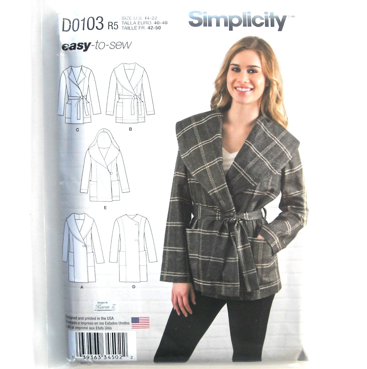 Womens Misses Jacket Coat 14 - 22 Karen Z Simplicity Sewing Pattern D0103