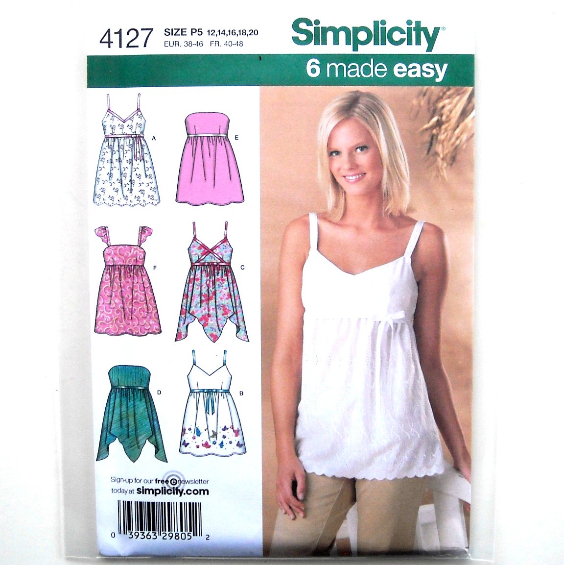Simplicity Pattern 4127 Size 12 - 20 Six Made Easy Misses Summer Tops