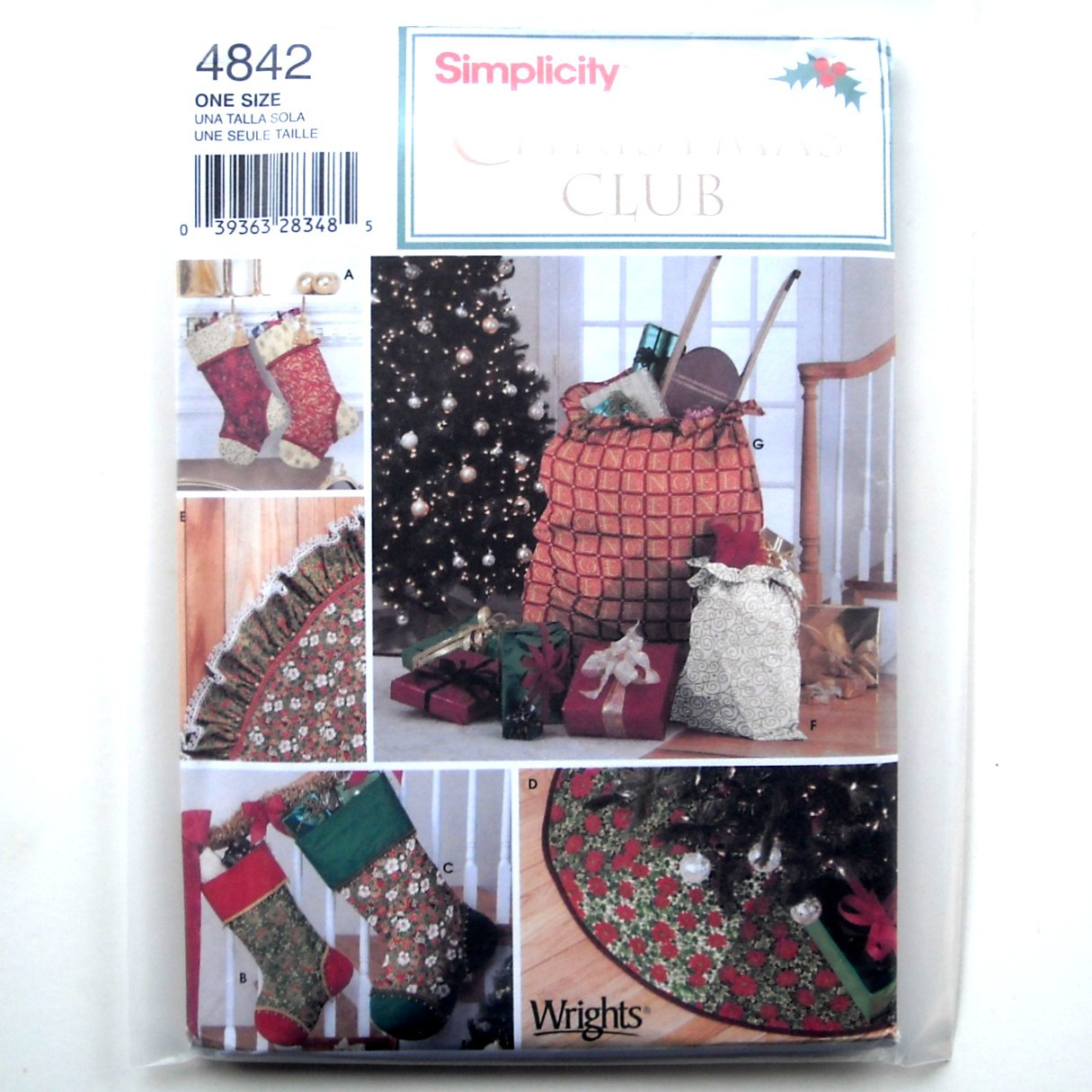 Holiday Stockings Tree Skirt Gift Bags Out Of Print Wrights Crafts Simplicity Pattern 4842
