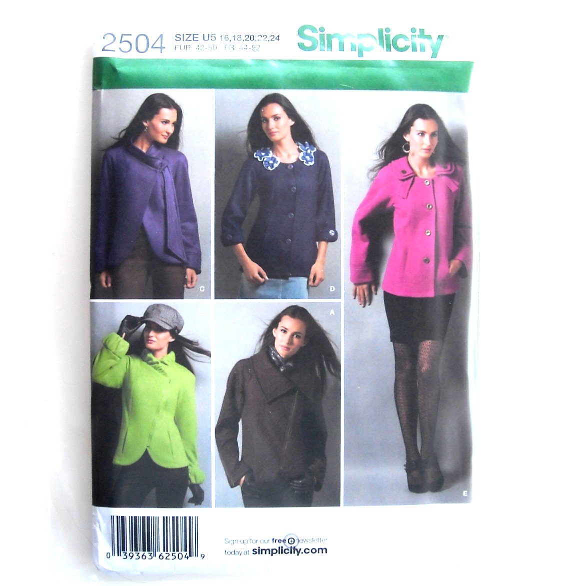 Misses Jackets 16 - 24 Simplicity Sewing Pattern 2504