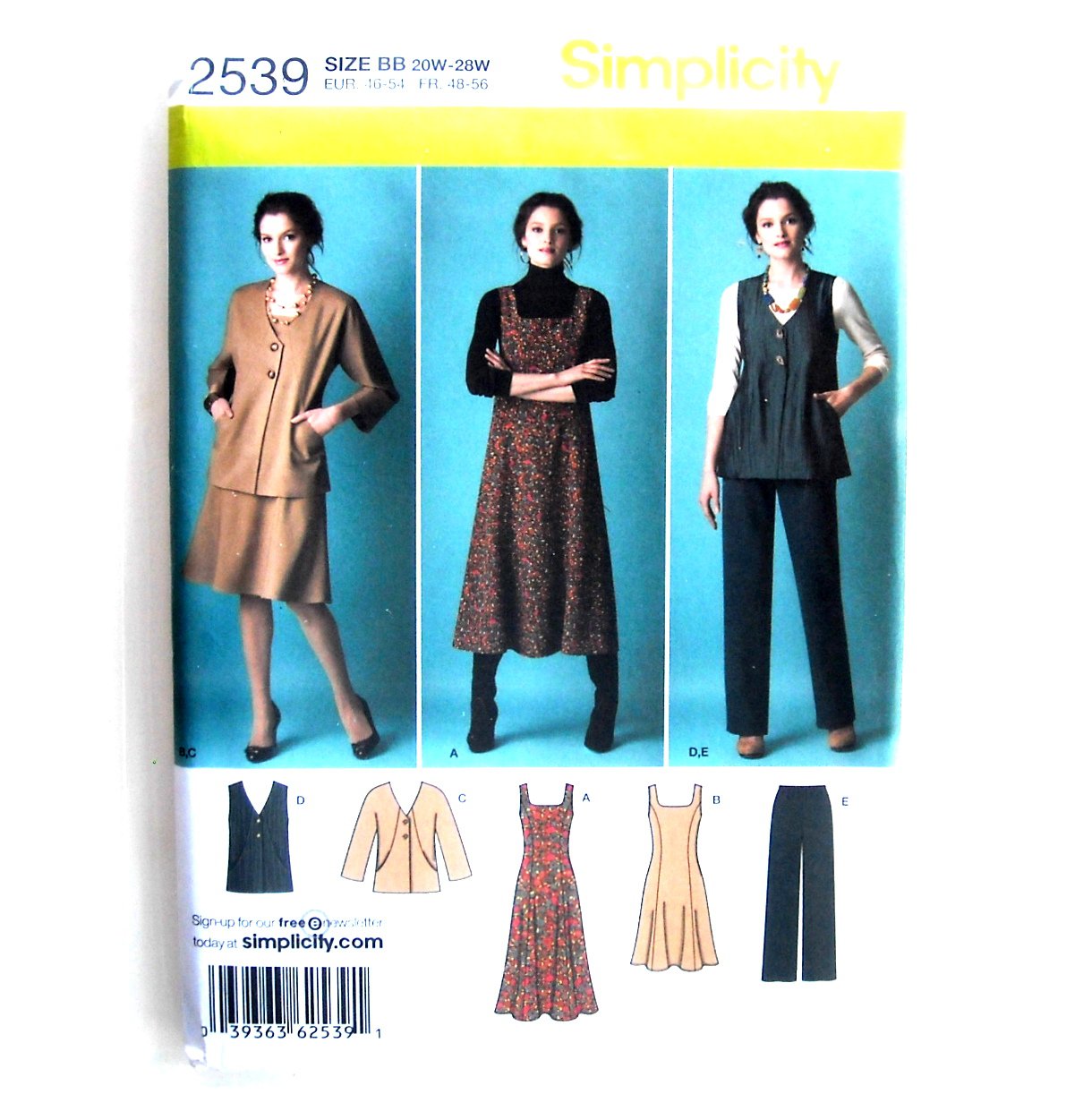 Womens Misses Jumper Pants Jacket Vest Plus Size 20W - 28W Simplicity Pattern 2539