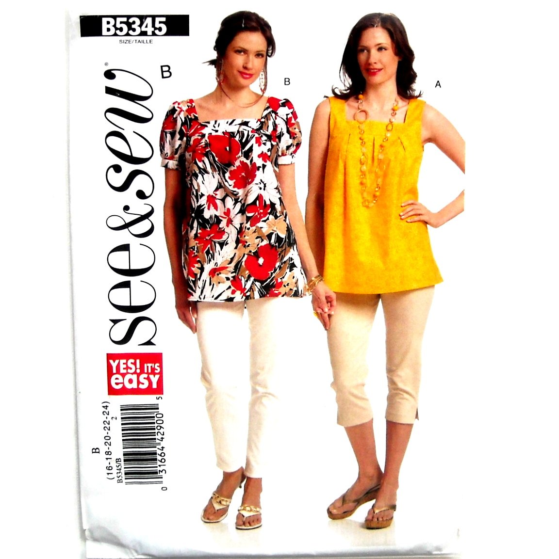 Misses Womens Pullover Summer Top See Sew Butterick Sewing Pattern B5345