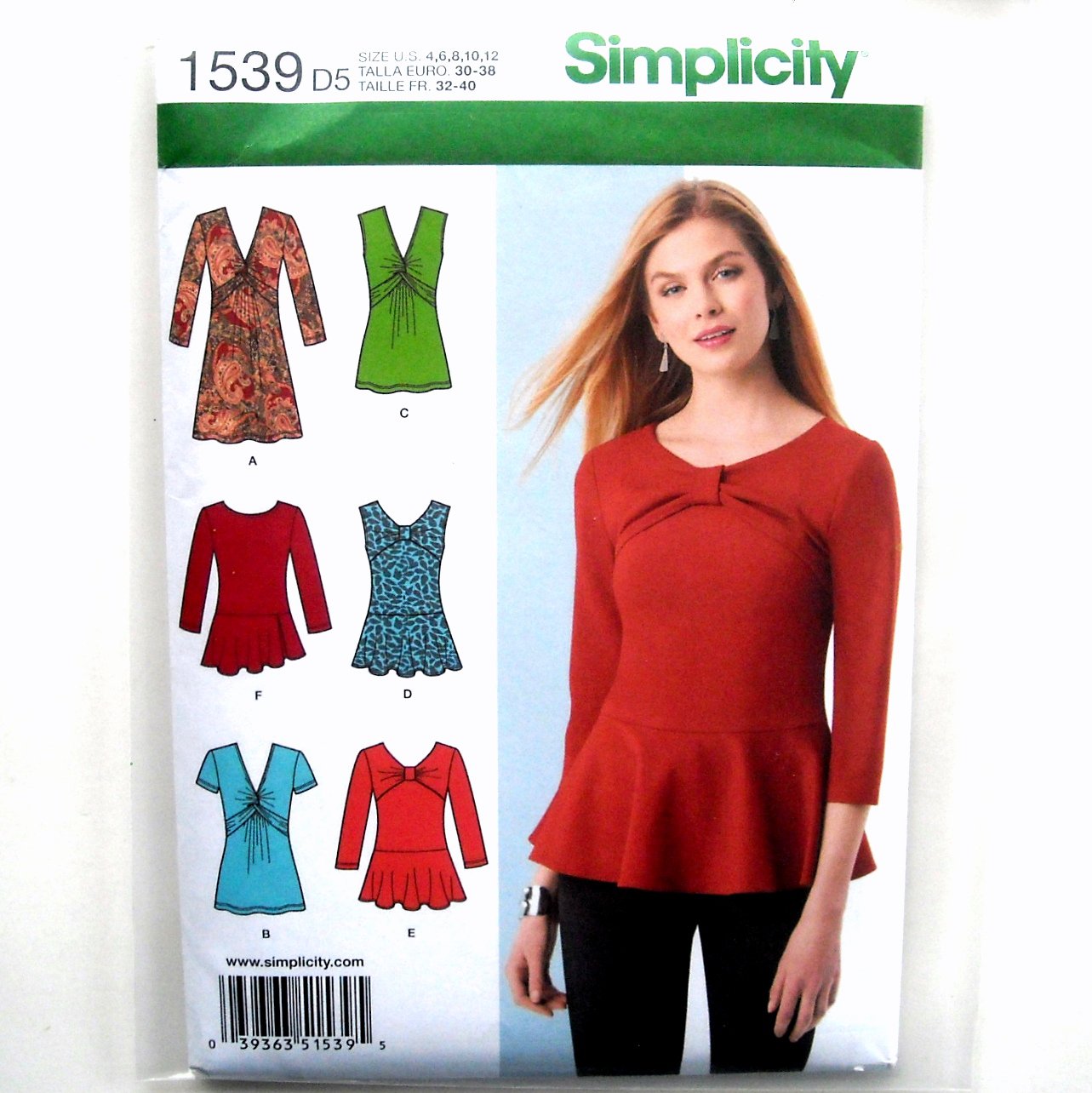 Misses' Knit Tunic Peplum Top Simplicity Sewing Pattern 1539