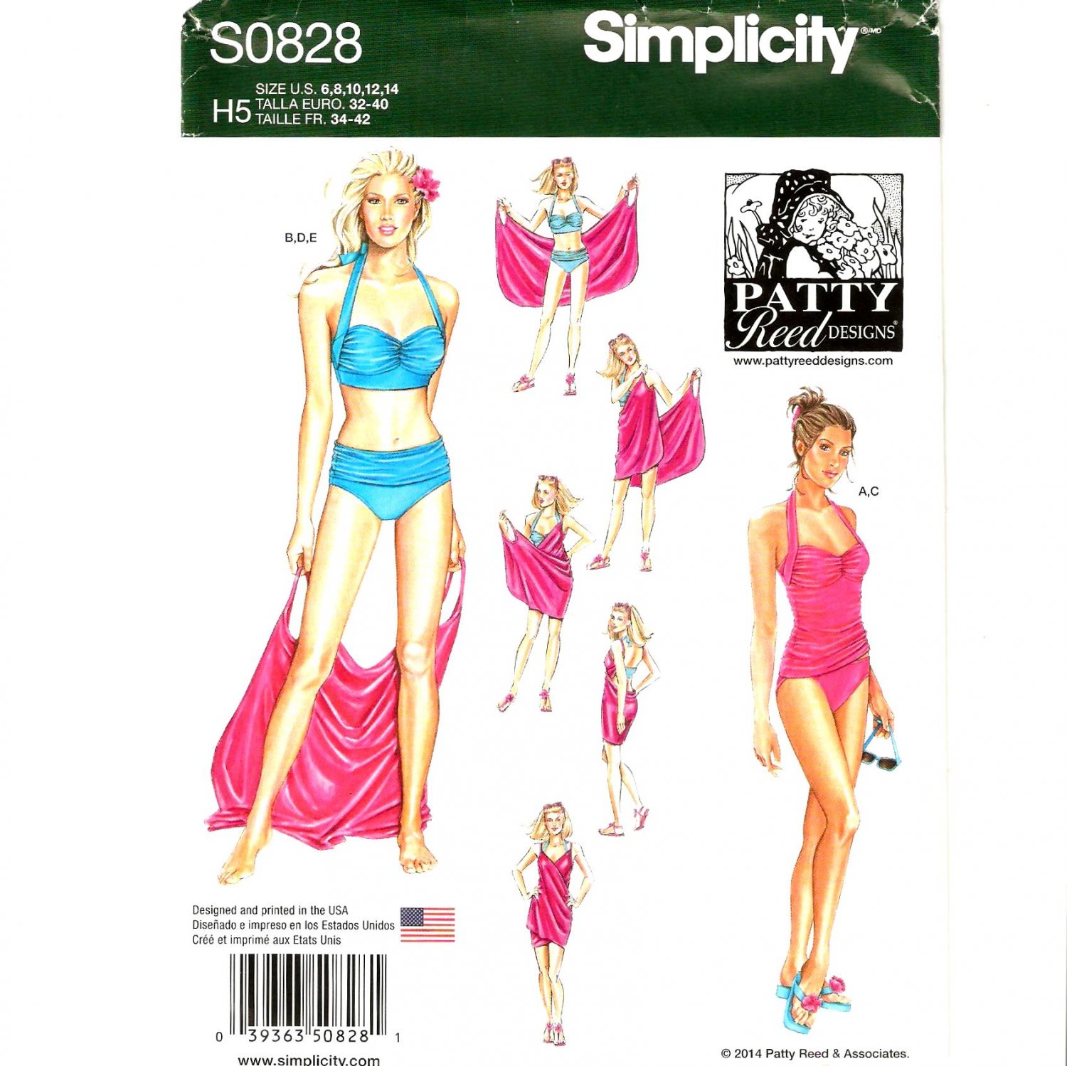 Misses Swimsuits Two Piece Beach Coverups 6 - 14 Simplicity Sewing Pattern S0828