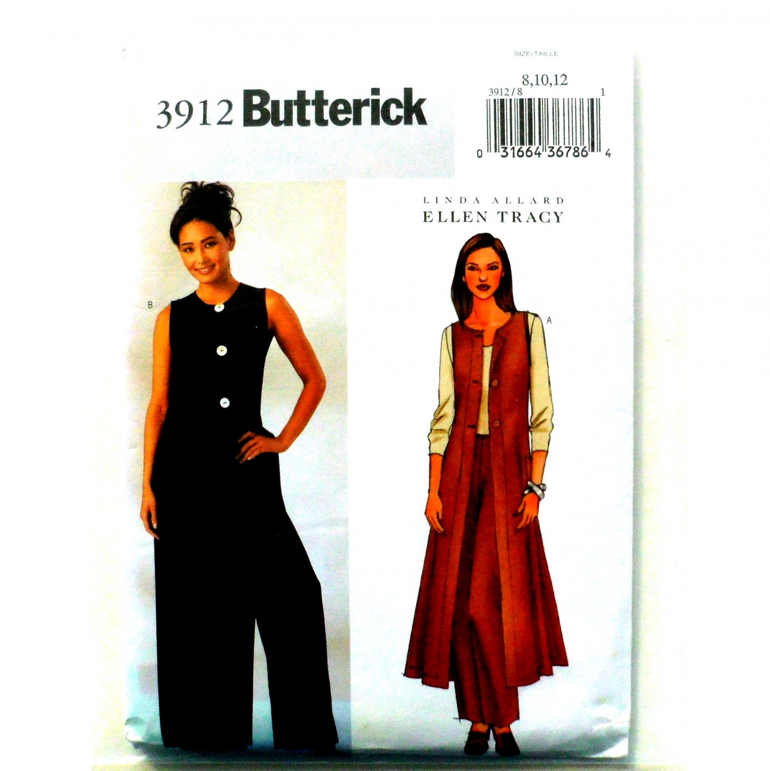Misses Duster Pants 8 10 12 Ellen Tracy Butterick Sewing Pattern 3912