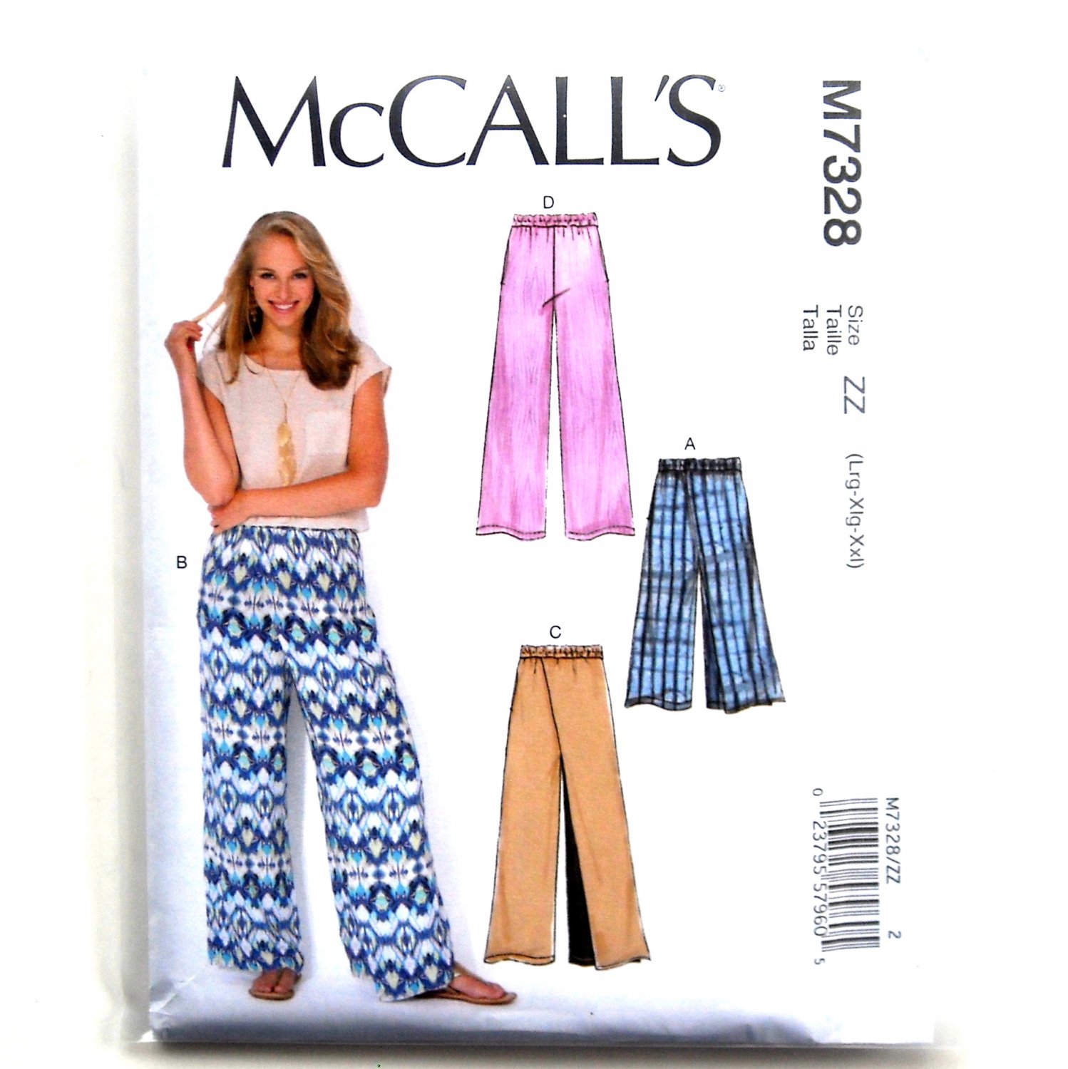 Womens Wide Leg Pants L Xl Xxl Mccalls Sewing Pattern M7328