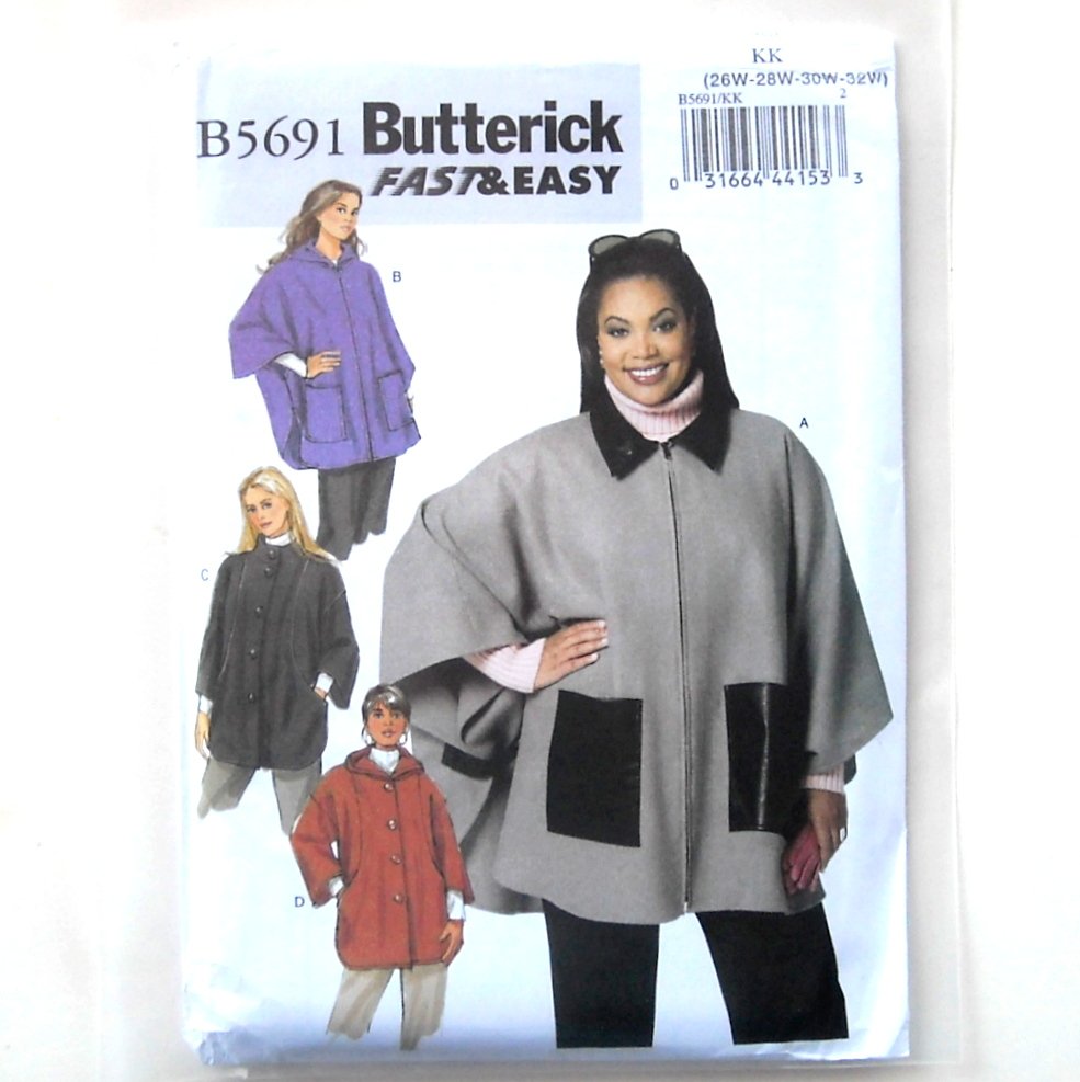 Butterick Pattern B5691 Size 26W - 32W Fast Easy Womens Cape and Jacket