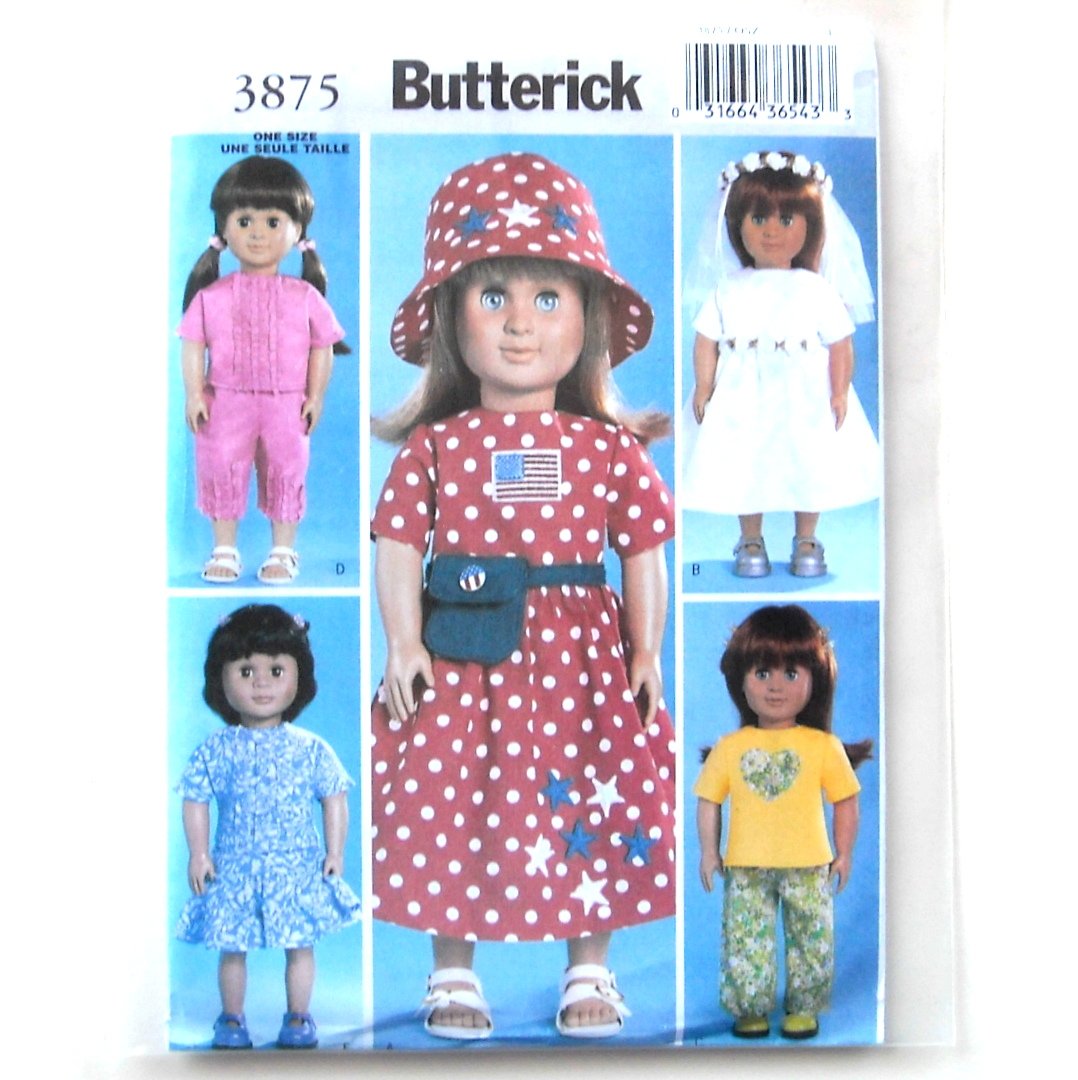 Doll Wardrobe Clothes One Size 18 Inches Butterick Pattern 3875