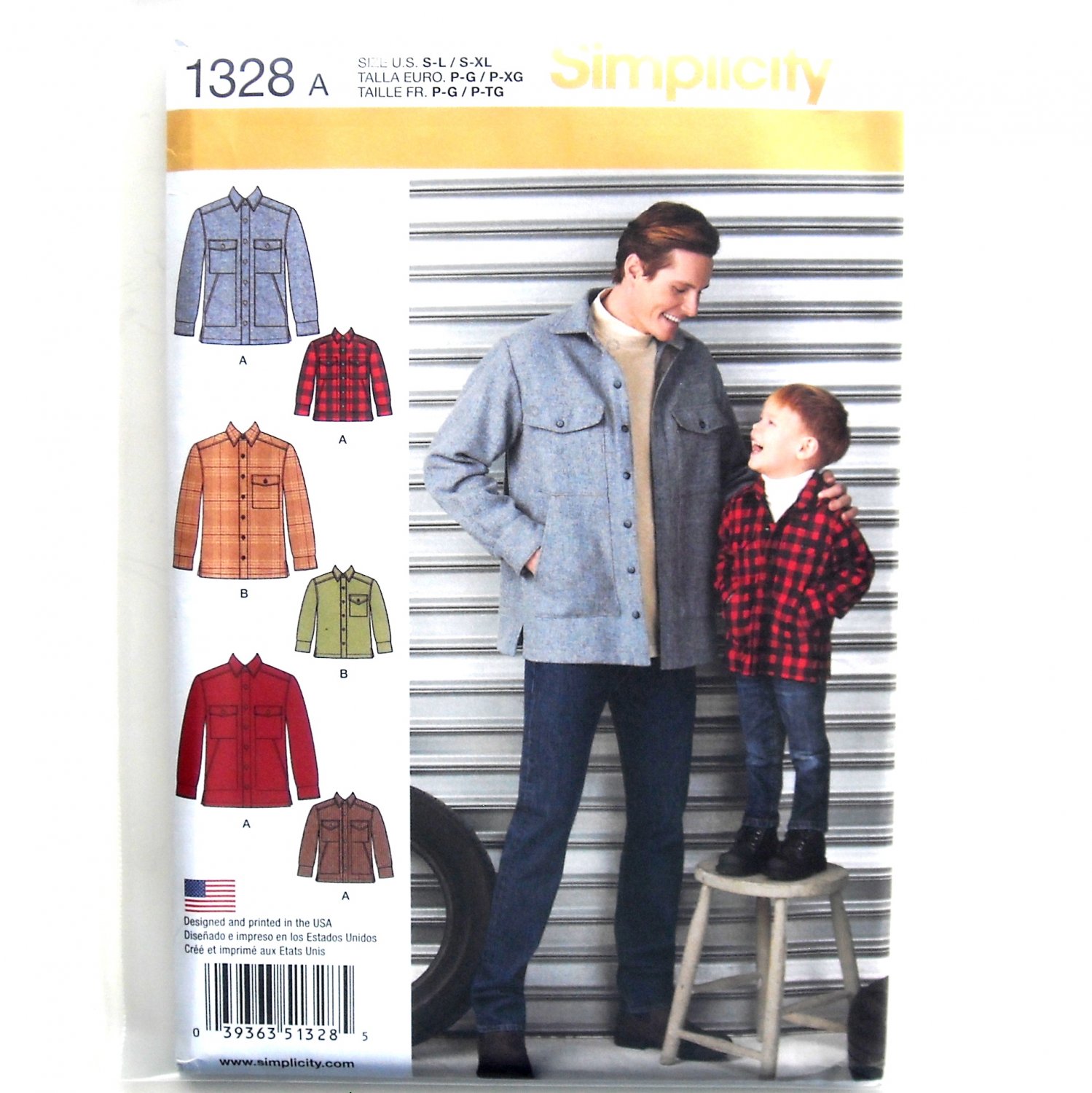 Boys' Men's Shirt Jacket Simplicity Sewing Pattern 1328