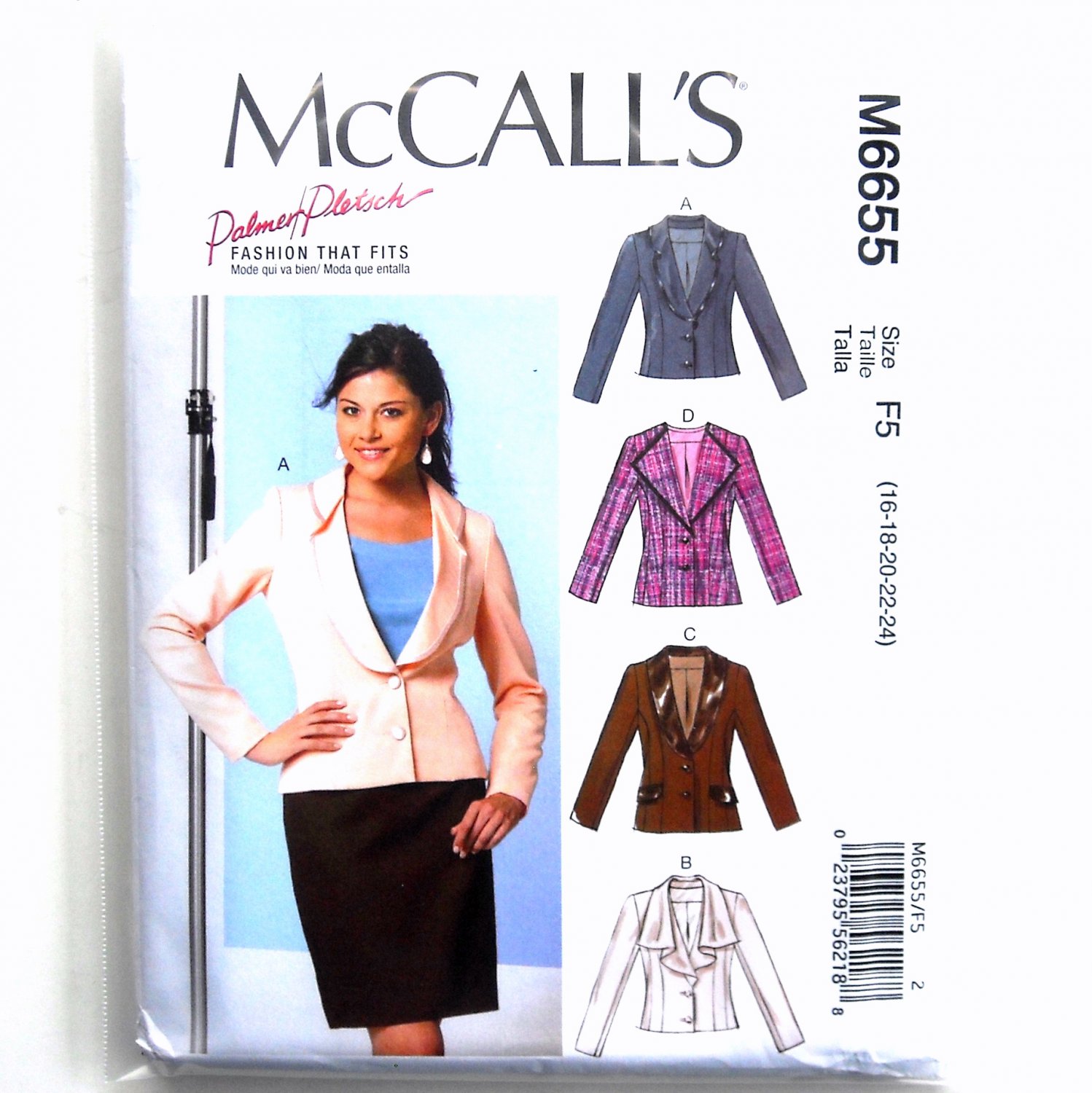 Misses' Lined Jackets 16 18 20 22 24 Palmer Pletsch McCalls Sewing Pattern M6655