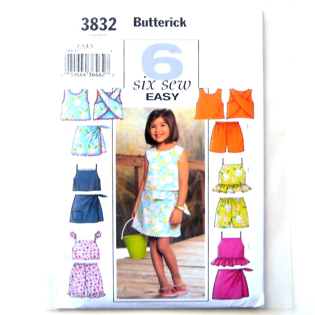 Six Easy Girls Top Skort Shorts Size 2 - 5 Butterick Sewing Pattern 3832