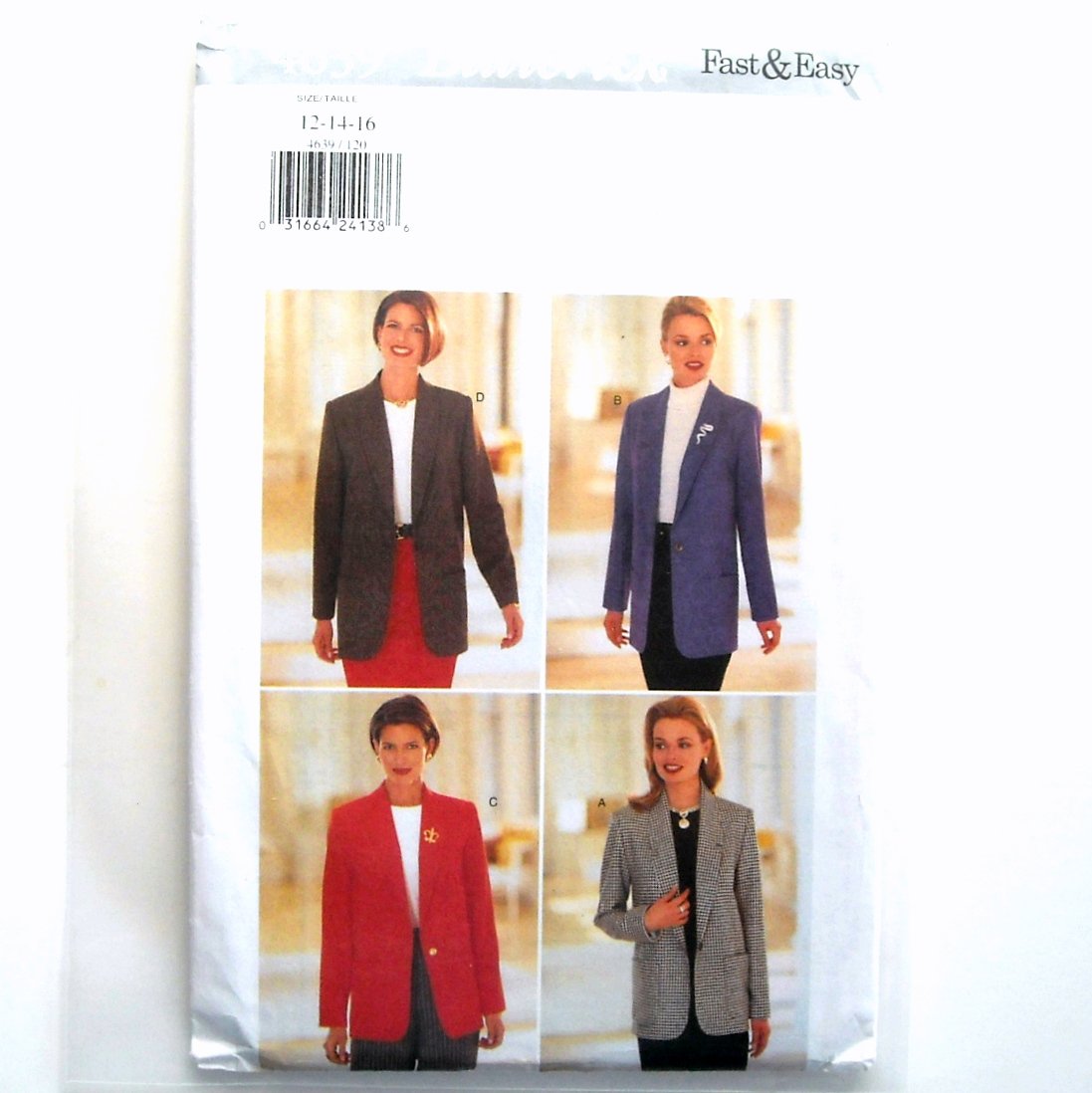 Fast Easy Misses Jacket Out of Print 12 - 16 Butterick Sewing Pattern B4639