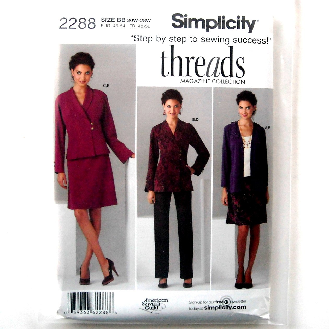 Misses Plus Jacket Pants Skirt 20W - 28W Threads Simplicity Sewing Pattern 2288