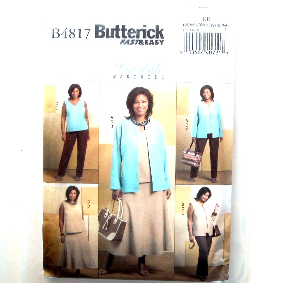 Fast Easy Petite Jacket Vest Top Skirt Pants 26W - 32W Butterick Sewing Pattern B4817
