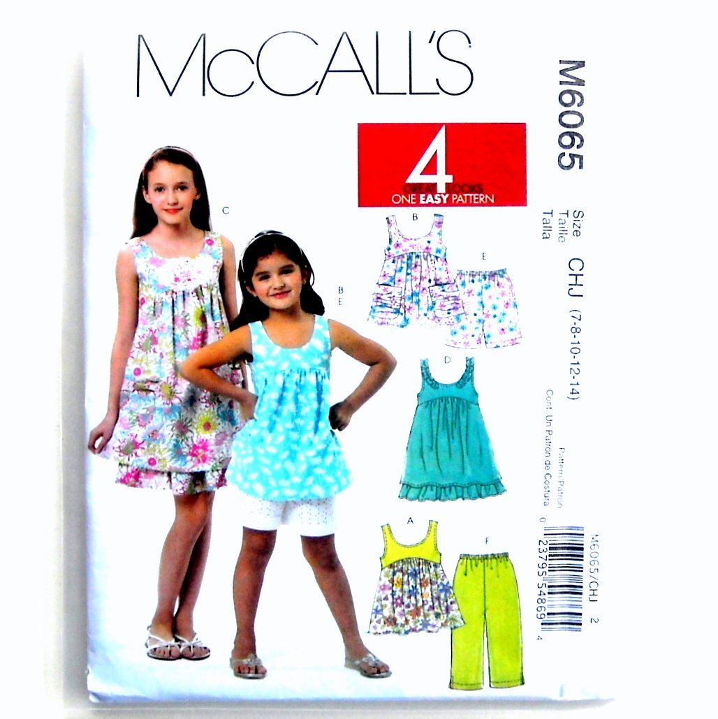 Girls Tops Dresses Shorts Capri Pants McCalls Sewing Pattern M6065