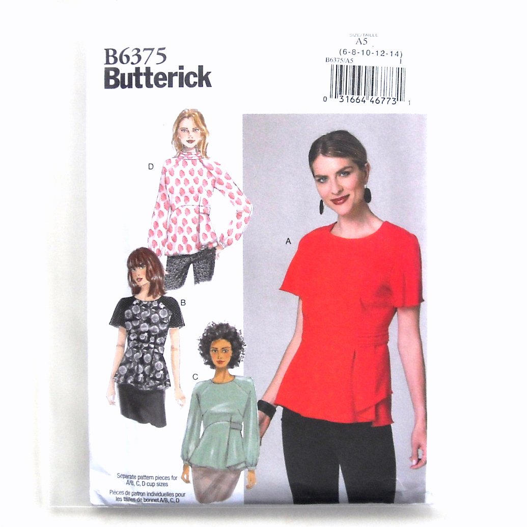 Misses' Raglan Sleeve Blouses Butterick Sewing Pattern B6375