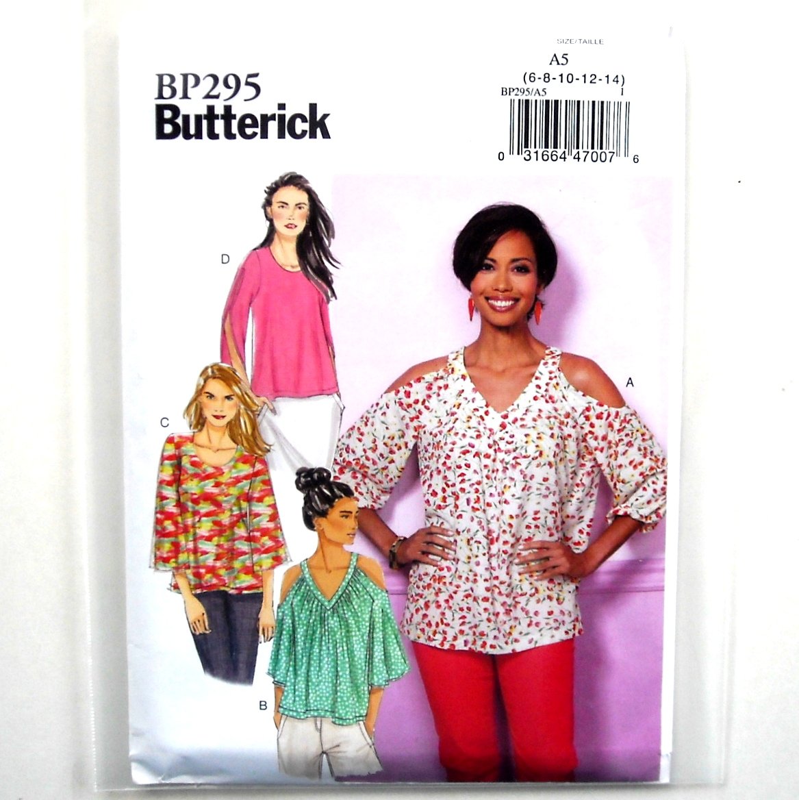 Misses' V-Neck Scoopneck Tops Easy Butterick Sewing Pattern BP295