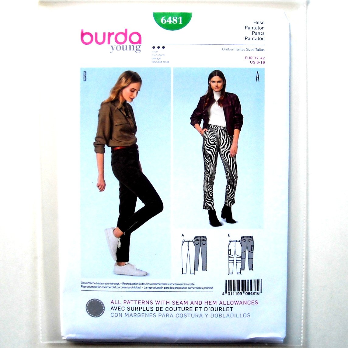 Misses Skinny Pants Burda Young Sewing Pattern 6481